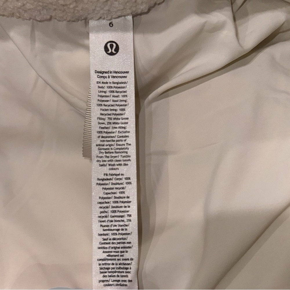 NWOT Lululemon Wunder Puff Cropped Jacket Texture Fleece Goose Down Bone sz 6 - Picture 11 of 16